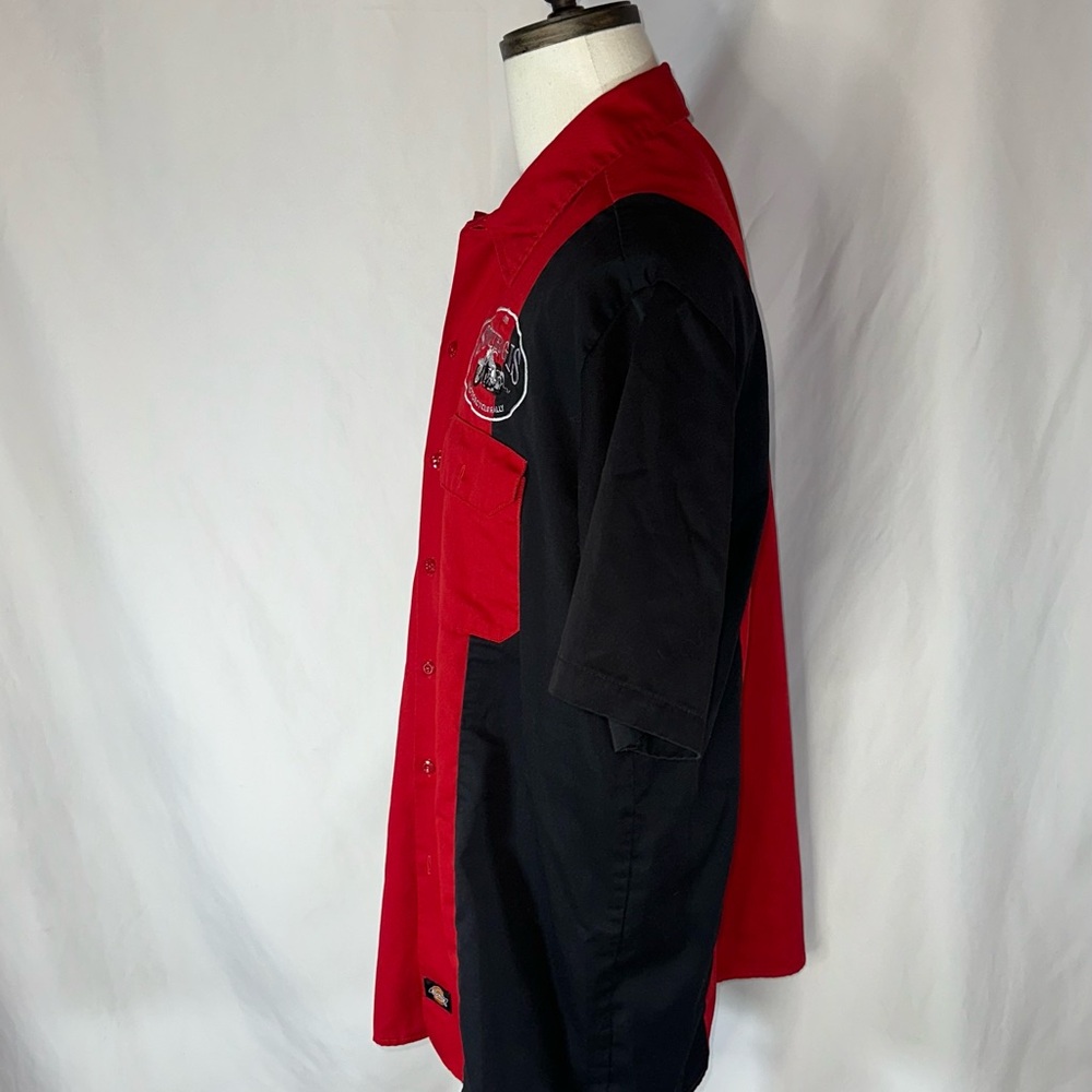 Dickies Sturgis 2011 Motorcycle Rally Shirt XL Red Black Colorblock Button Up - Picture 2 of 9